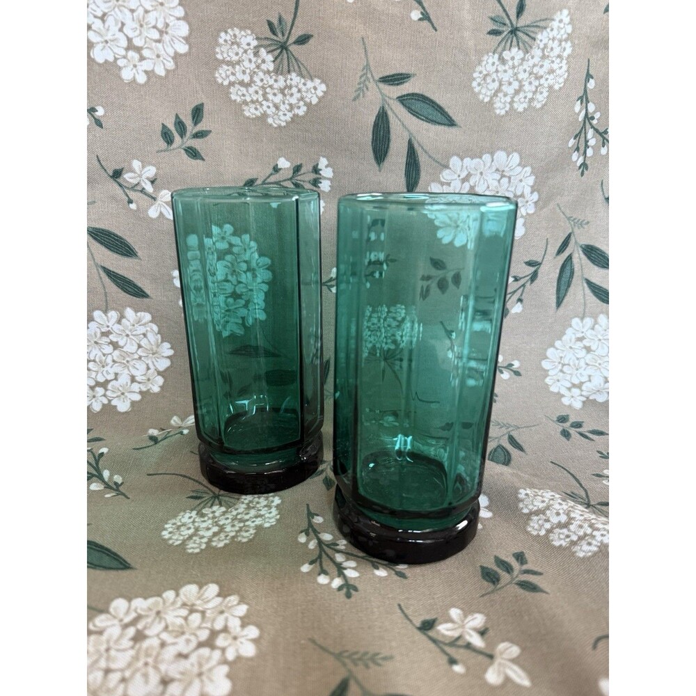 Vintage Anchor Hocking Essex Clear 12 Oz 10-Panel Glasses Set Of 2 In Juniper